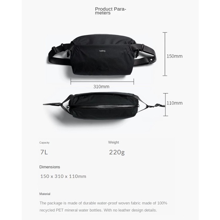 Bellroy Australia Lite Sling 7L Light Walking Chest Bag กระเป๋าสะพาย Commuter กระเป๋าคาดเอวสําหรับบุรุษและสตรี