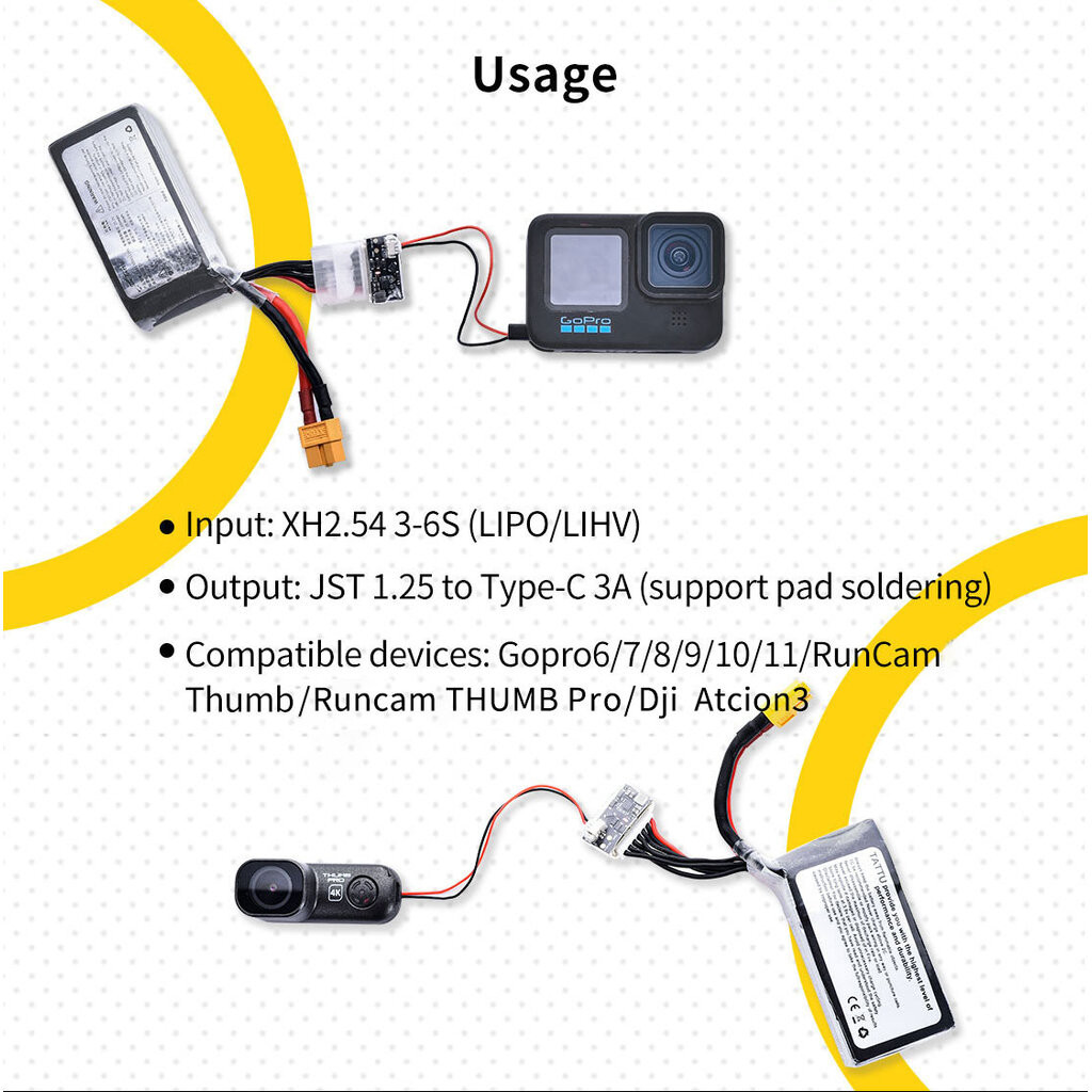 Speedybee Camera BEC Balance Power Plug Gopro 6/Gopro 7/Gopro 8/Gopro 9/Gopro 10 BEC 3-6s (2 Sets) อ