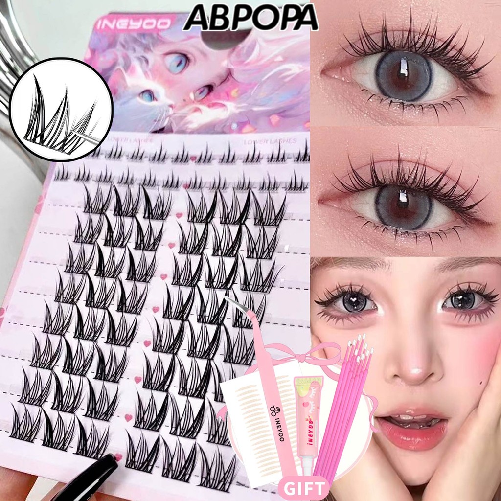 Ineyoo ขนตาสไตล์ไทย Soft Light V-Shaped Cross Wispy Layering Cross Wispy 72 ชิ้น