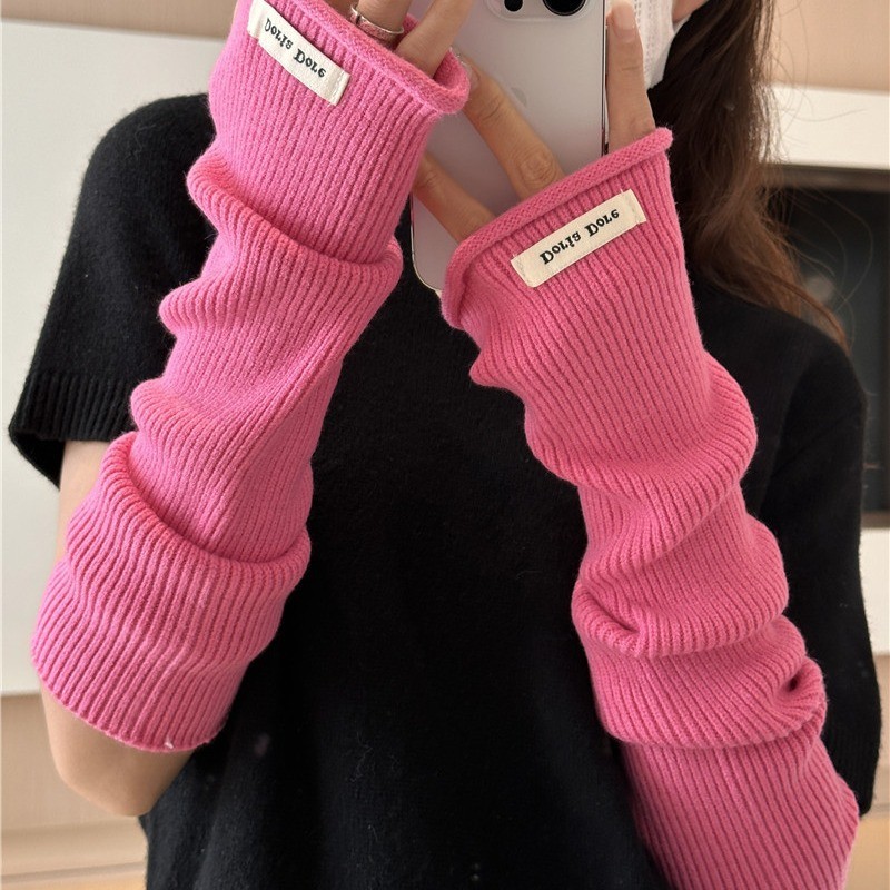ปลอกแขนสีสันสดใสสำหรับนักเรียนถุงมือถักยาวอบอุ่นและเย็น