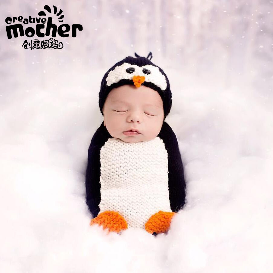 การถ่ายภาพเด็ก pPenguin สไตล์ถุงนอนเด็กการถ่ายภาพเพนกวินสไตล์เสื้อผ้าถุงนอนทารกแรกเกิด