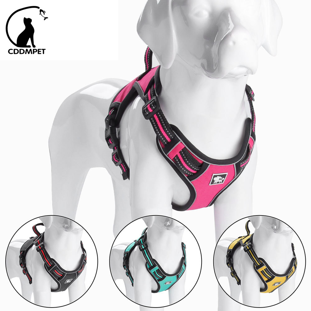 【CDDMPET】สายรัดสุนัขสัตว์เลี้ยงป้องกันการระเบิดเสื้อกั๊กสะท้อนแสงแบบปรับได้พร้อมที่จับเครื่องจ่ายถุงขยะ