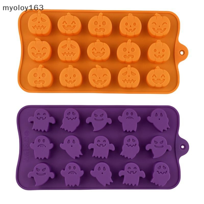 Myoloy 2 ชิ้นฮาโลวีนฟักทองซิลิโคนแม่พิมพ์ Ghost ช็อกโกแลตคุกกี้ Candy Mould ฮาโลวีน DIY เบเกอรี่เครื่องมือตกแต่งเค้ก TH