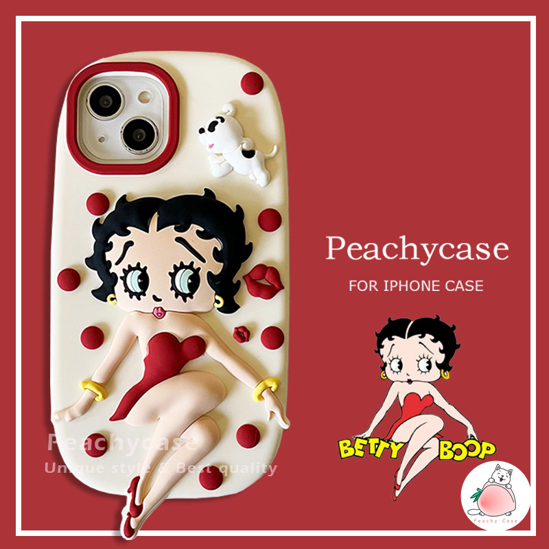แฟชั่นลายจุดสีแดง Betty Boop เคสโทรศัพท์สําหรับ iPhone 16 15 14 13 Pro Max 16promax หลุมดําซิลิโคนฝาหลังกันกระแทกปลอกอ่อน