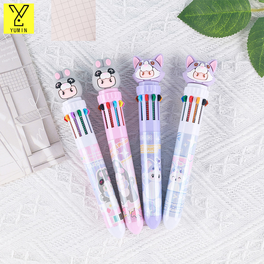 ปากกาลูกลื่น 10 สีในด้าม ปากกาลูกลื่นแบบกด ปากกาหลายสี ปากกาลูกลื่นสี ปากกาลูกลื่น10สี 0.5mm การ์ตูน น่ารัก ปากกาลูกลื่น
