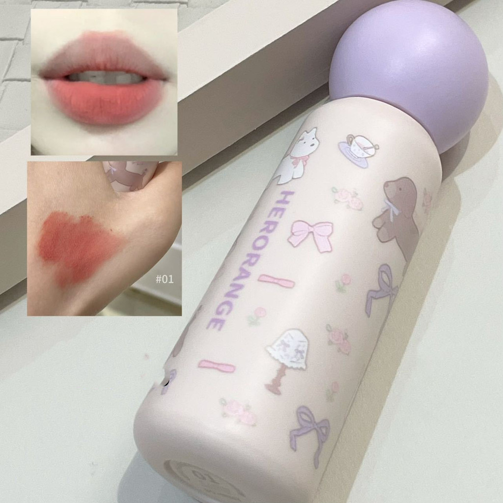 Herorange น่ารักการ์ตูน Matte Velvet Non-stick นักเรียนลิปสติก Lip Mud