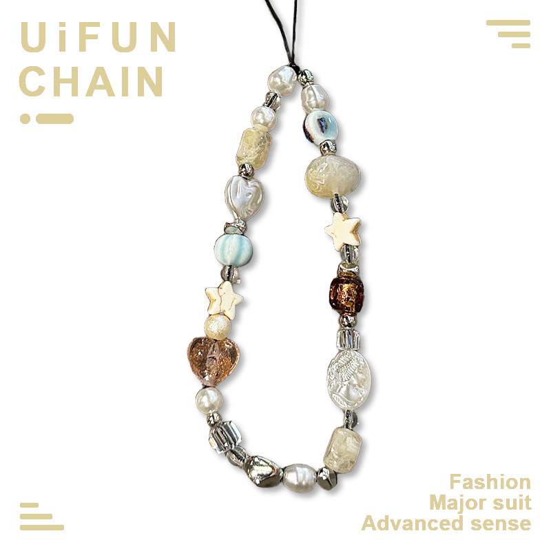 Ins Love Heart Star Beaded Universal โทรศัพท์มือถือโซ่กล้องเชือกเส้นเล็กอุปกรณ์ตกแต่ง Anti-Lost สายรัดข้อมือพวงกุญแจ