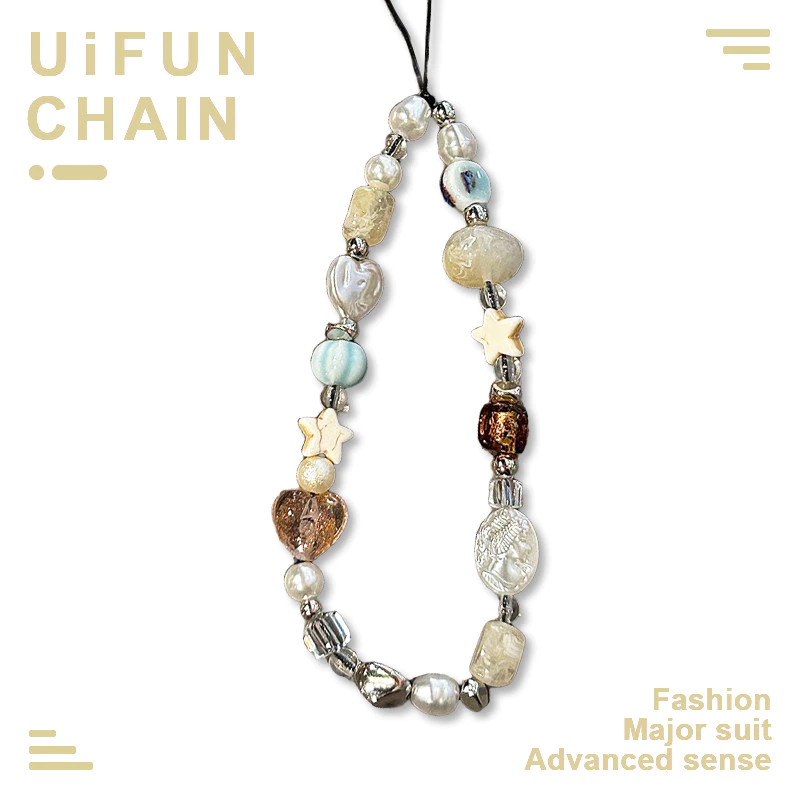 Ins Love Heart Star Beaded Universal โทรศัพท์มือถือโซ่กล้องเชือกเส้นเล็กอุปกรณ์ตกแต่ง Anti-Lost สายรัดข้อมือพวงกุญแจ