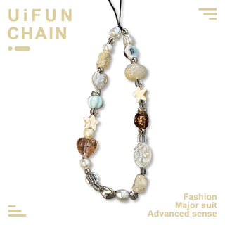 Ins Love Heart Star Beaded Universal โทรศัพท์มือถือโซ่กล้องเชือกเส้นเล็กอุปกรณ์ตกแต่ง Anti-Lost สายรัดข้อมือพวงกุญแจ