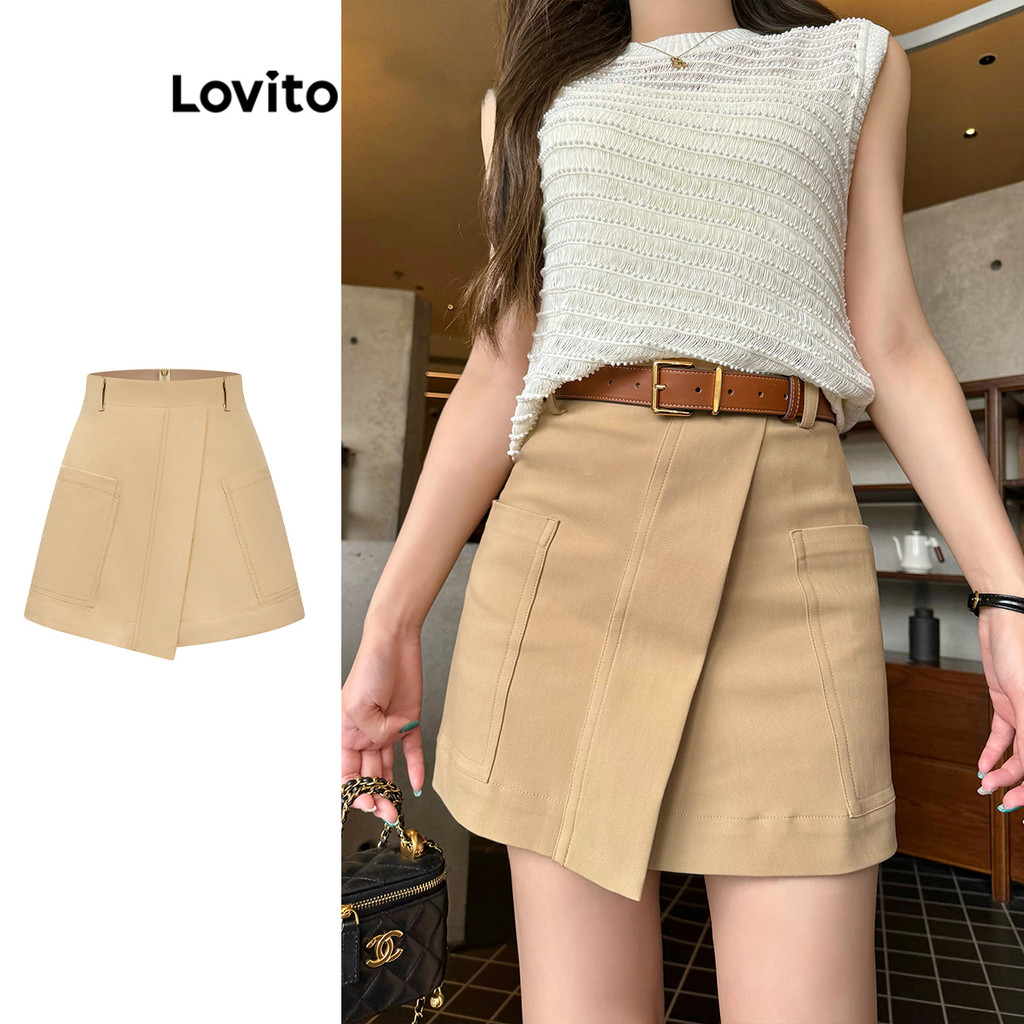Lovito กระโปรงกระเป๋าธรรมดาแบบสบาย ๆ สำหรับผู้หญิง L95ED307
