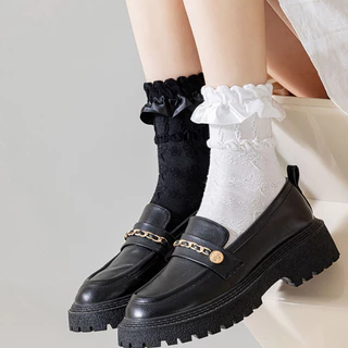 ริบบิ้นลูกไม้ Lolita ถุงเท้าผู้หญิงกลางหลอด Rose Bubble ปากถุงเท้าญี่ปุ่นน่ารัก Jk Breathable Sweaty ถุงเท้า