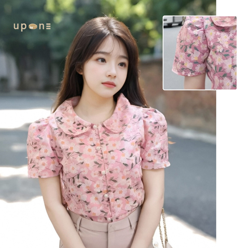 เสื้อเชิ้ตแฟชั่นแขนฟู ลายดอกไม้ สไตล์เกาหลี เหมาะกับฤดูร้อน  เสื้อ สงกรานต์ ผู้หญิง