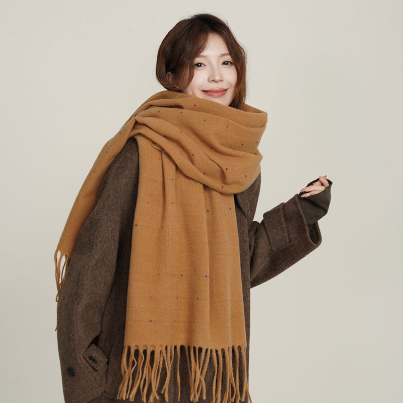 Misskoi [คลังสินค้าพร้อม] Merad Color Monochrome Dotted Scarfหญิงฤดูใบไม้ร่วงฤดูหนาวสไตล์ใหม่ Warm หนา Bib นักเรียนเกาหลีรุ่น All-Match ผ้าคลุมไหล่