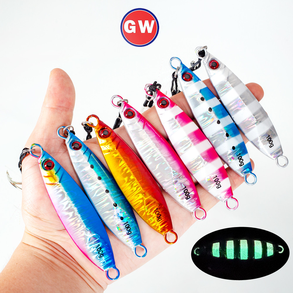 14g 17g 21g 28g 45g 60g 80g 100g Glow Fishing Jigging เหยื่อตกปลาน้ําเค็มแนวตั้งช้าจมโลหะ Jigging ช้อน Assist Hooks ตกปลาทะเล Jig Lure