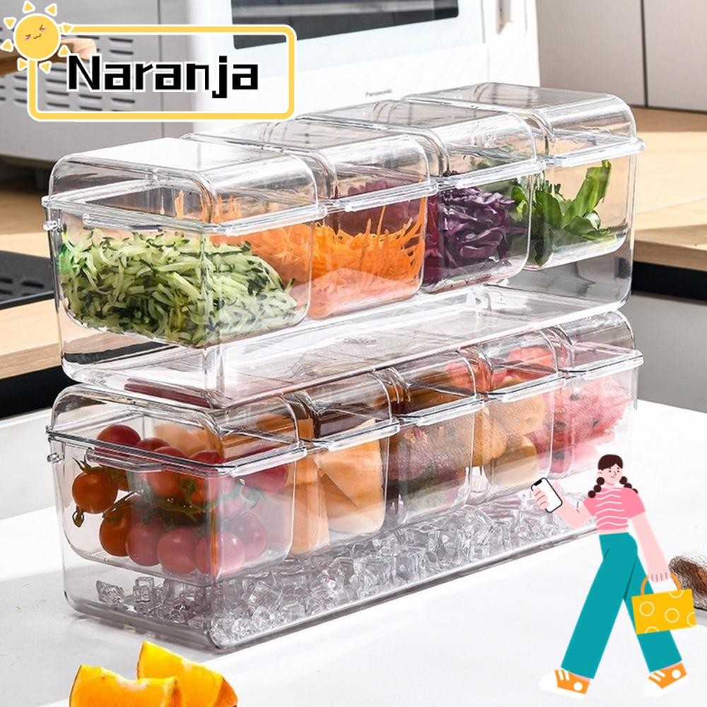 Naranja กล่องเย็นสด, พลาสติกกล่องเก็บตู้เย็นที่ถอดออกได้, 4/5 กริดสองชั้นโปร่งใสถาดเครื่องปรุงร้านอาหาร
