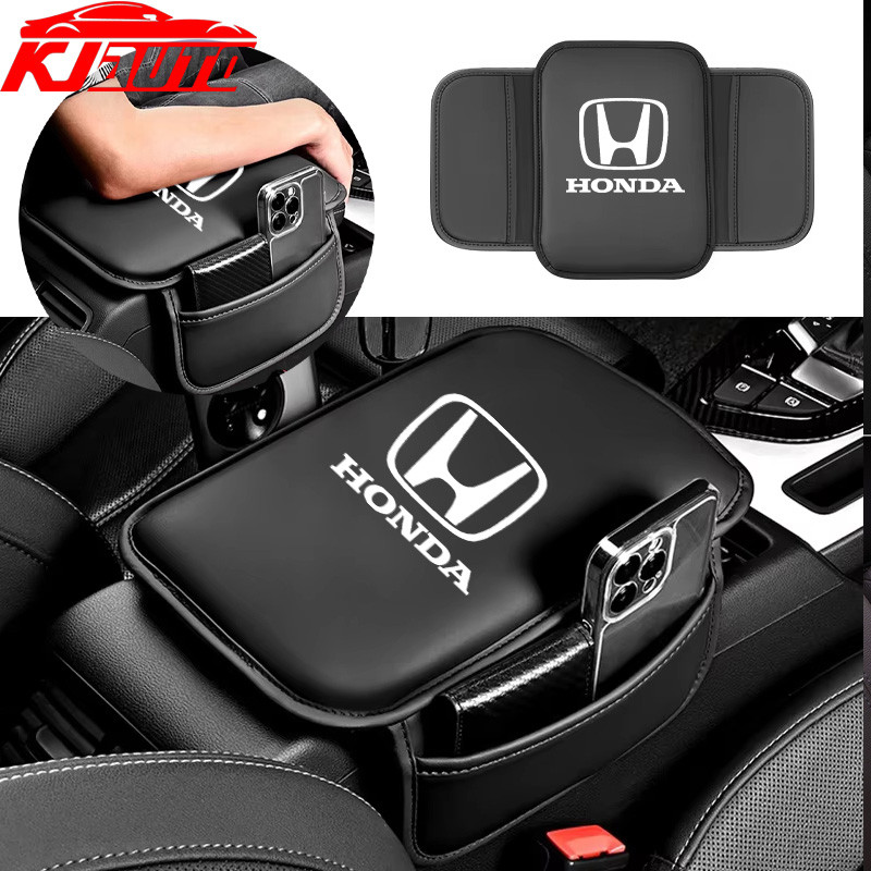 Honda รถ Armrest กล่อง Pad หนัง Arm Rest ป้องกันเบาะรองนั่งสําหรับ Honda City Civic Fit Jazz HRV BRV CRV WRV Brio Accord ตะกั่ว mobilio Mugen Power ประเภท RS RS RS RS อุปกรณ์เสริม