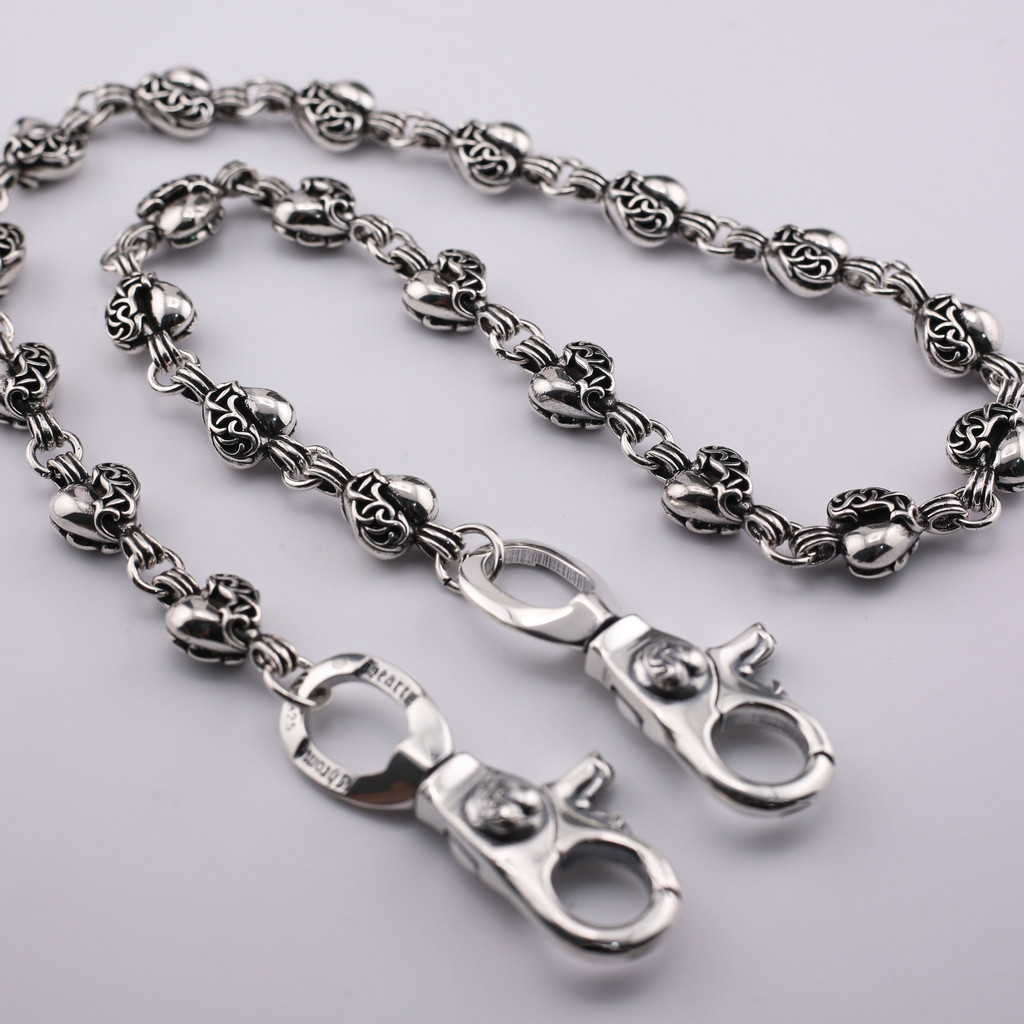 Chrome Hearts Chain/925 Silver Heart Pattern Bag Chain Unique Retro Hanging Chain Pants Chain 60CM