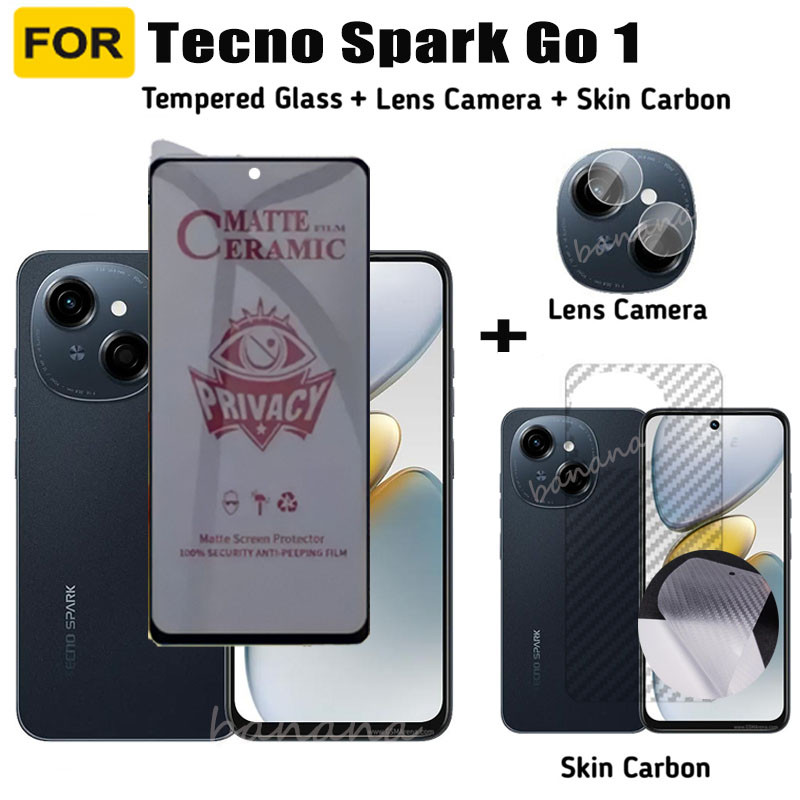 Tecno Spark Go 1 กระจกนิรภัยความเป็นส่วนตัว Tecno Spark Go1 Go 2024 ตัวป้องกันหน้าจอ + กระจกเลนส์กล้