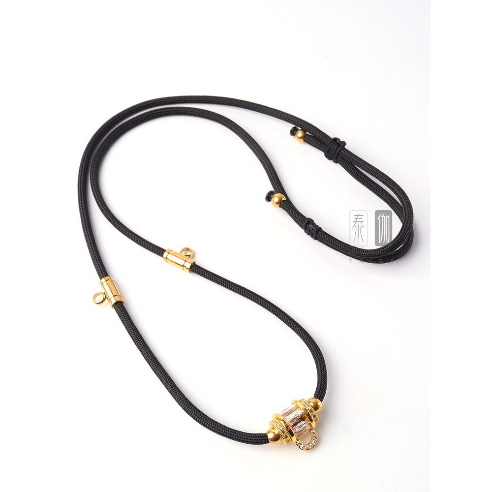 T Thailand Amulet Chain เชือกเพชรเต็ม Thangka Lanyard Diamond-studded Gold Light หรูหราปรับดึงกลับคอ