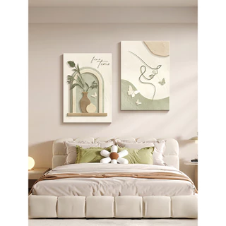 (พร้อมกรอบ) Simple Abstract Line Art Girl Figure Nordic Beige ภาพวาดผ้าใบพิมพ์ภาพ