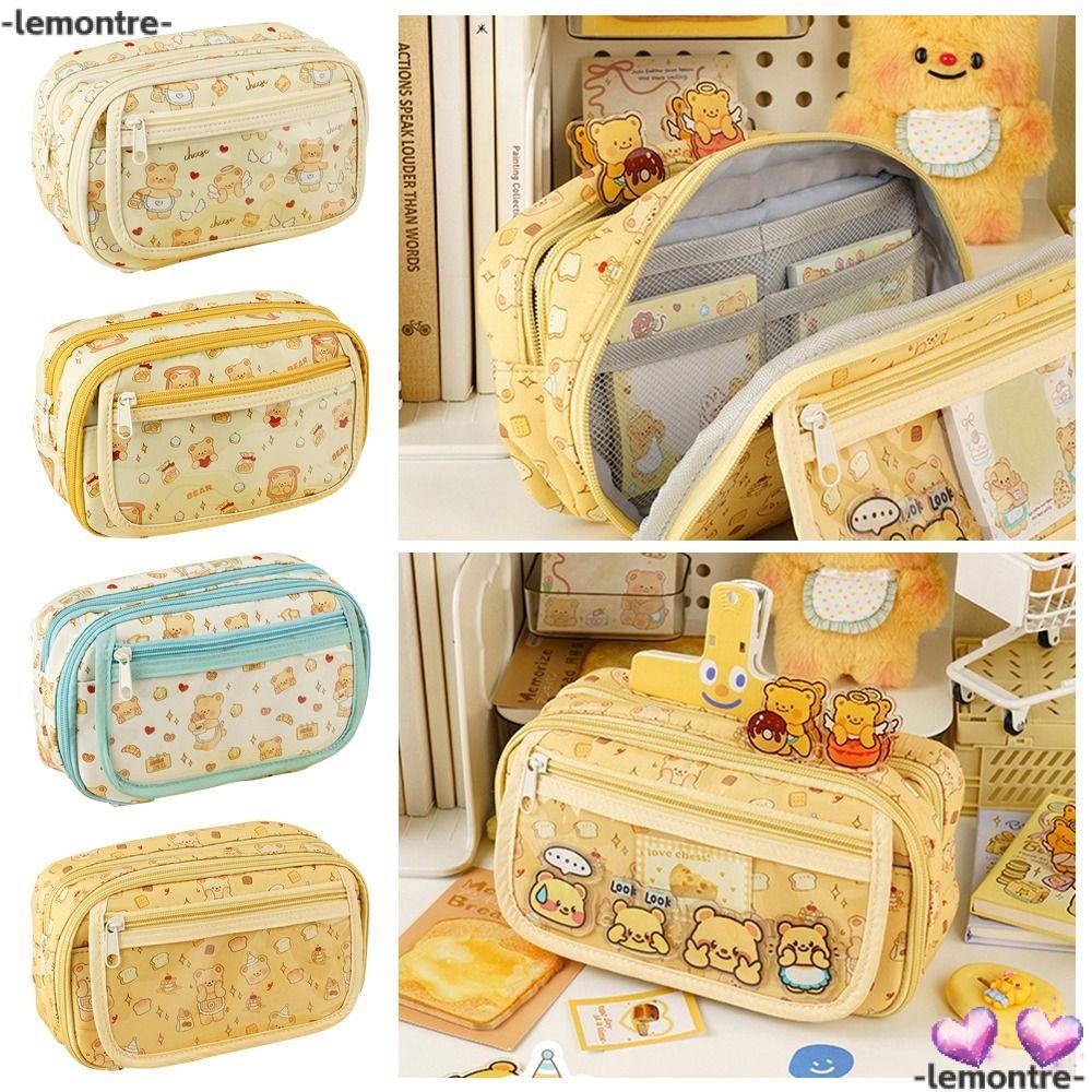 กระเป๋าปากกา LEMONTRE, ดินสอหมีเนยความจุขนาดใหญ่, Simple Canvas Stationery Organizer School Office Supplies