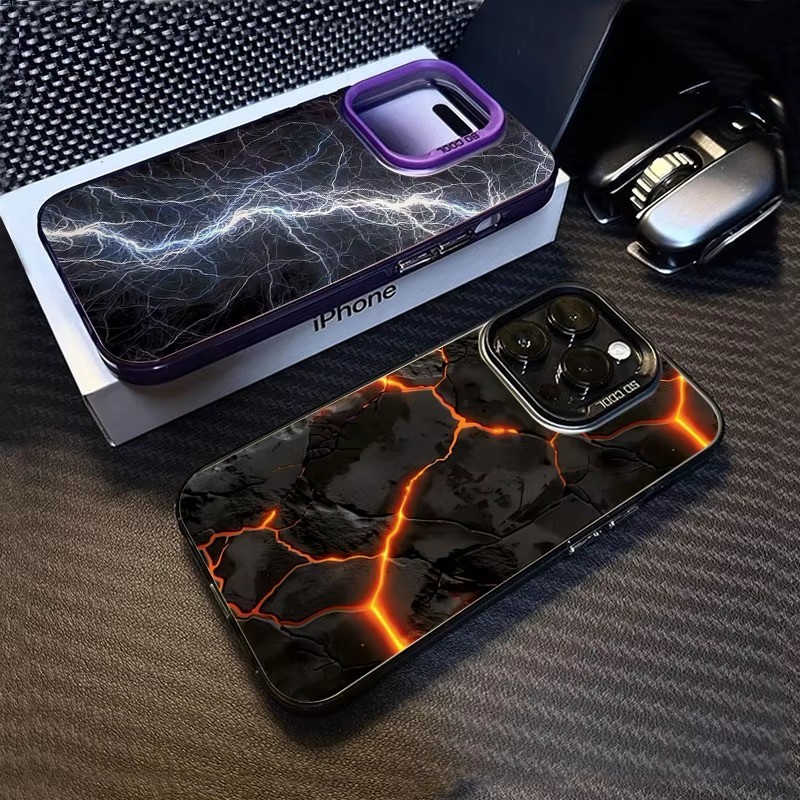 เคสสําหรับiphone 16 15 14 Pro Max 11 12 13 Pro 7 8 Plus X XR XS Max SE2020 Creative Mountain Magma Lightning ElectroplateเงินIMD Anti-Fall Cover