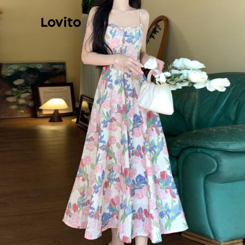 Lovito ชุดเดรสลายดอกไม้หรูหราสำหรับผู้หญิง LNE71288