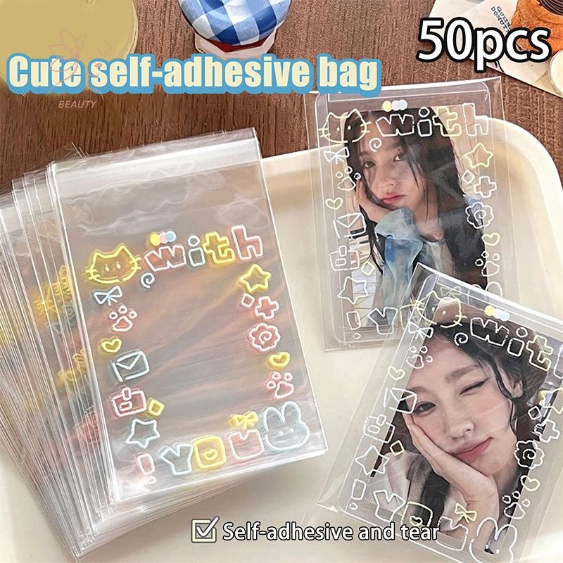[maybeauty] 50 ชิ้นเกาหลี INS สัตว์เลี้ยงน่ารักโปร่งใส Self-กาวกระเป๋า Kpop Idol Photocard กระเป๋า DIY Kawaii สินค้าขนาดเล็กบรรจุภัณฑ์ถุงของขวัญ {TH}