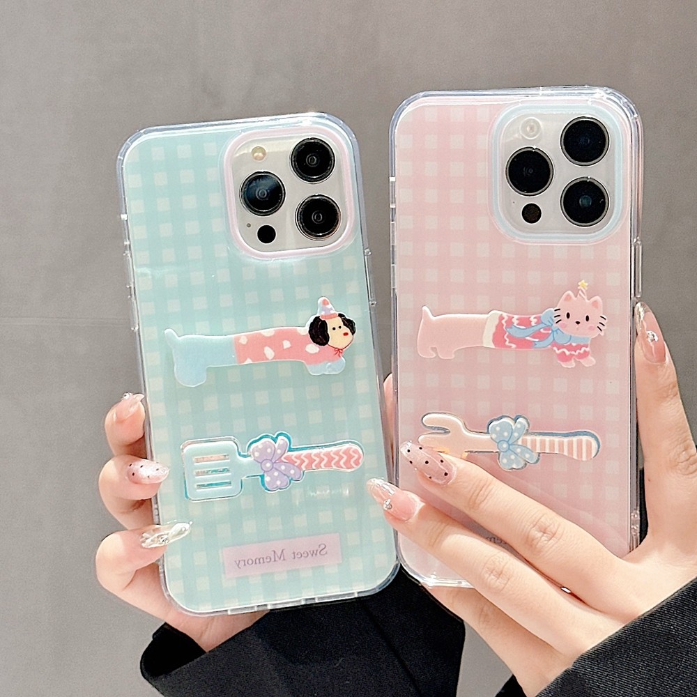 Candy Colored Checkered Puppy Cat เหมาะสําหรับ Apple 16pro เคสโทรศัพท์ IPhone 15pro Anti Drop 14/13/12/11