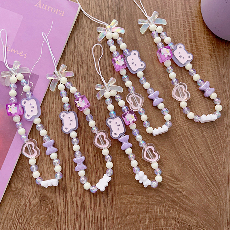 สายคล้องข้อมือ สร้อยข้อมือสไตล์เกาหลีinsจี้เคสโทรศัพท์ จี้โซ่ลูกปัด เครื่องประดับสร้างสรรค์ รักหมีเชือกเส้นเล็ก