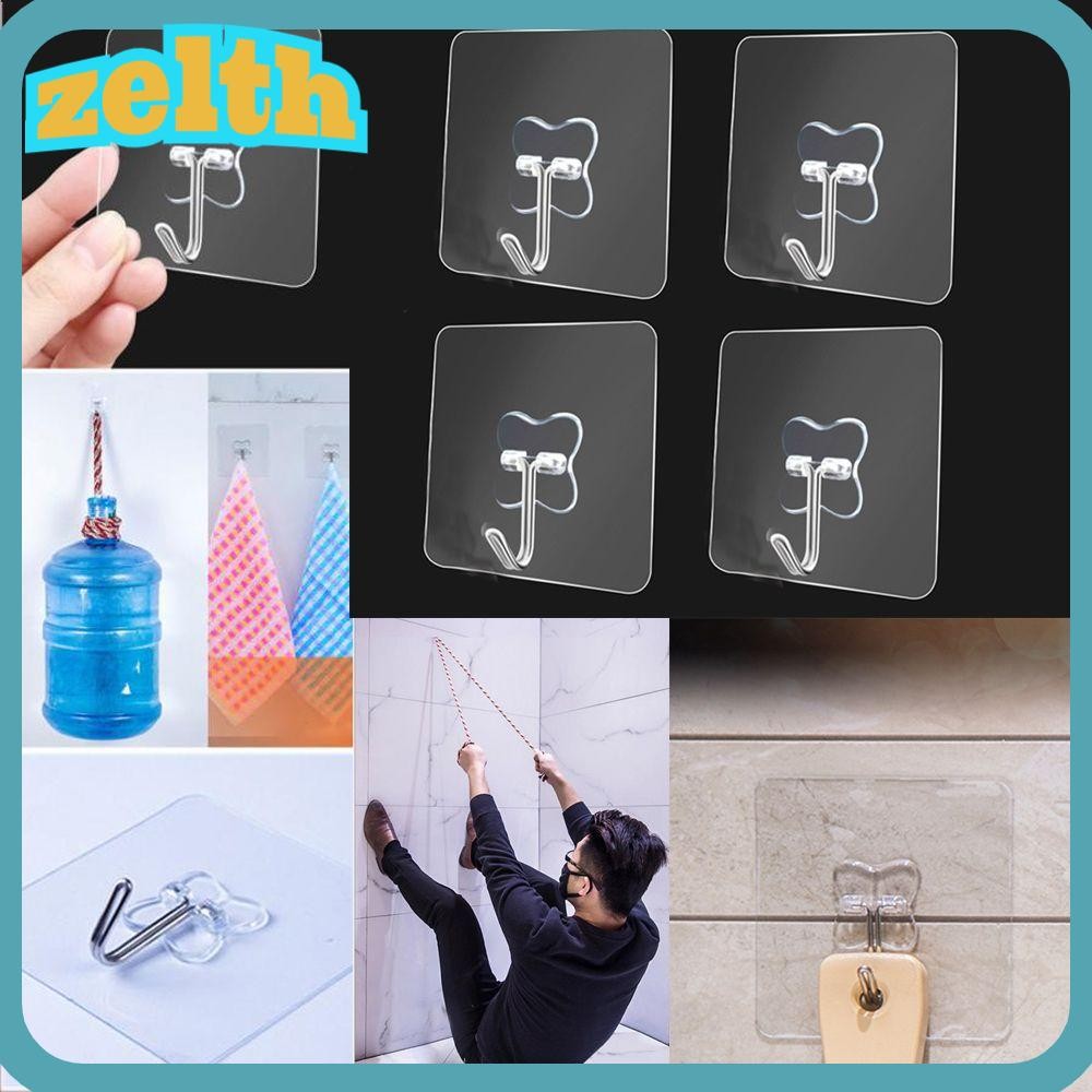 Zelth 1/6PCS ตะขอกาวไม่มีรอยต่อ Strong โปร่งใส Home & Living ไม้แขวนเสื้อในครัวเรือน