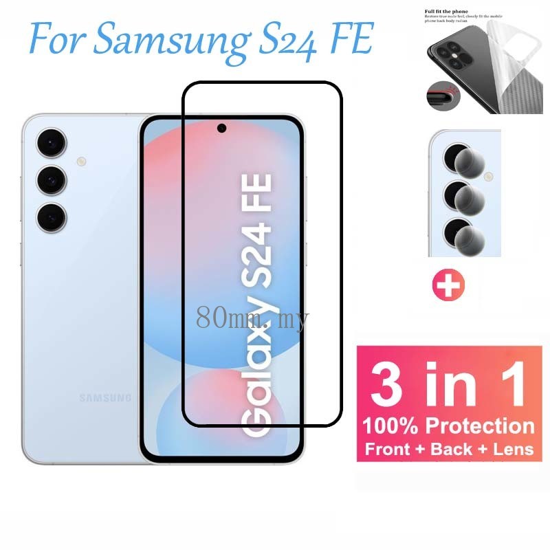 สําหรับ Samsung Galaxy S24 FE กระจกนิรภัยคลุมทั้งหมดสําหรับ Samsung Galaxy S24 S23 S22 S21 FE Plus Ultra ป้องกันหน้าจอฟิล์มและฟิล์มด้านหลังกล้อง Protector