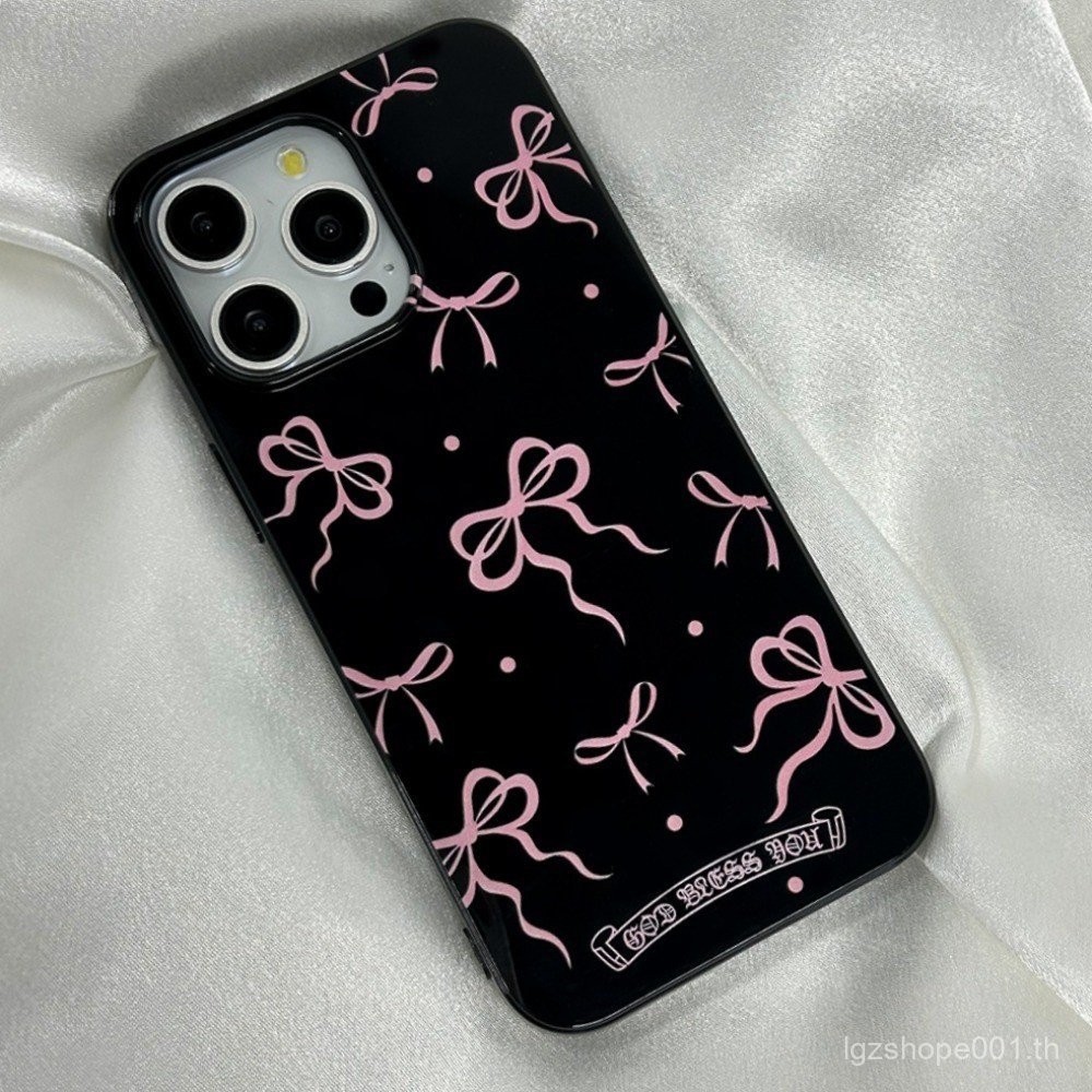 INS bowknot สีดำ Glossy เคสโทรศัพท์สำหรับ iPhone 15 PRO MAX ปลอก iPhone 11 12 13 14 PRO MAX x XS XR 