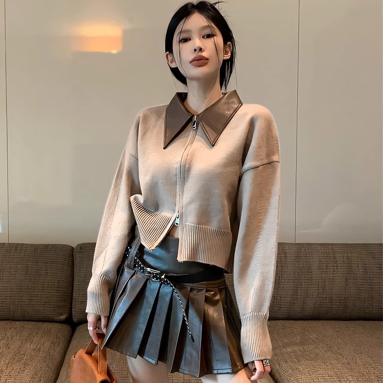 KaeKai พร้อมส่ง เสื้อคลุม ไหมพรม แขนยาว คอปก สีพื้น ทรงหลวม เข้ากับทุกการแต่งกาย สไตล์เกาหลี สำหรับผู้หญิง