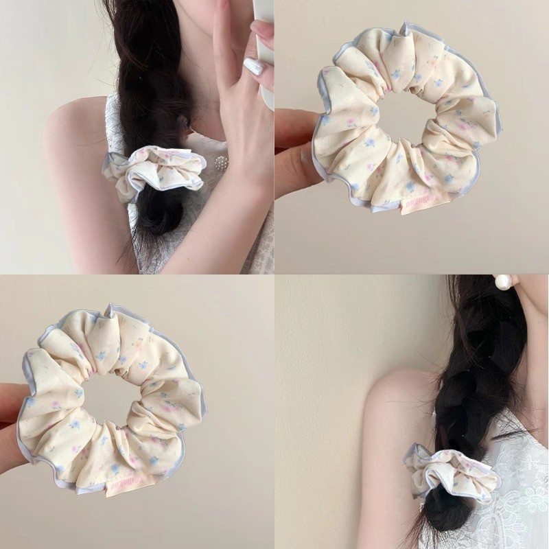 เกาหลีสีฟ้าดอกไม้เชือกผมผมหางม้า Scrunchies ผูกผมเครื่องประดับผม