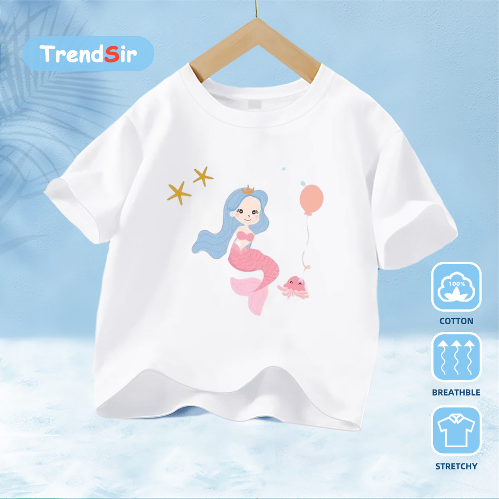 TrendSir มาใหม่ ลายเยอะ ผ้าดีมาก เสื้อยืดเด็กผู้หญิง เสื้อยืด cotton พร้อมส่ง The Little Mermaidหวาน 100%cotton7สี 100-140
