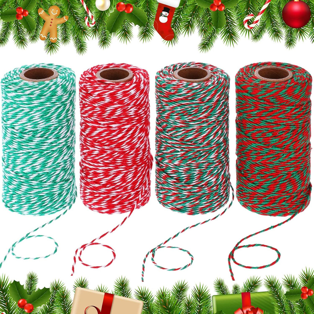 100 เมตร/ม้วนผ้าฝ้าย Bakers Twine String สายไฟเชือกผ้าฝ้ายสองสี Craft Twine บ้านสิ่งทอของขวัญบรรจุภัณฑ์คริสต์มาสงานแต่งงานตกแต่ง