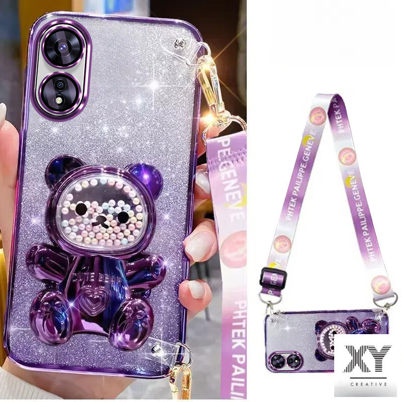 เคส OPPO A60 A38 A18 A58 A78 5G A98 5G A17 A17K A16K A16 A15S A15 เคสโทรศัพท์บรรเทาความเครียดหมีลูกปัดสีสันสดใสหรูหราที่วางสายรัดข้อมือ tpu นุ่มฝาครอบโทรศัพท์พร้อมเชือกคล้องฟรี