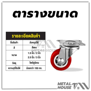 ล้อรถเข็น ลูกล้อรถเข็น ลูกล้อ PU สีแดง ล้อรถเข็น 2 นิ้ว ล้อเก้าอี้ หมุนได้