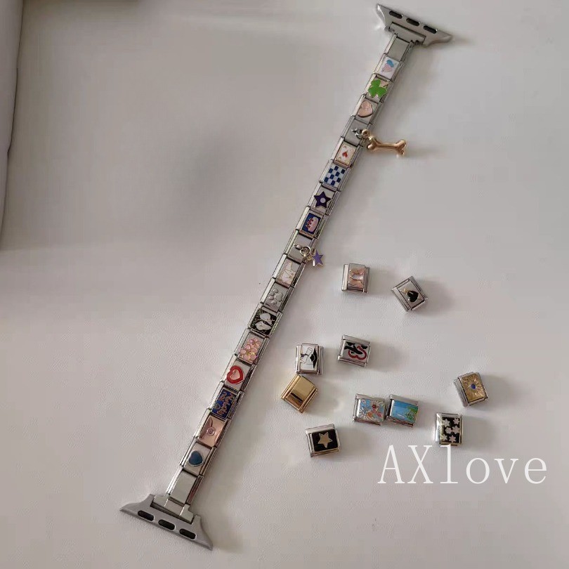 1 คู่สแตนเลสอิตาเลี่ยน Modular สร้อยข้อมือสําหรับ apple watch series 10 9 8 7 SE ส่วนบุคคล Splicing DIY สร้อยข้อมือสร้อยข้อมือ