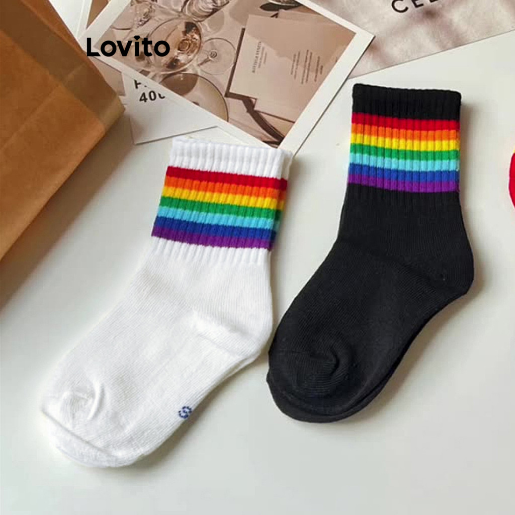 Lovito ถุงเท้าลายทางสายรุ้งน่ารักสำหรับเด็กและเด็ก LNA86033