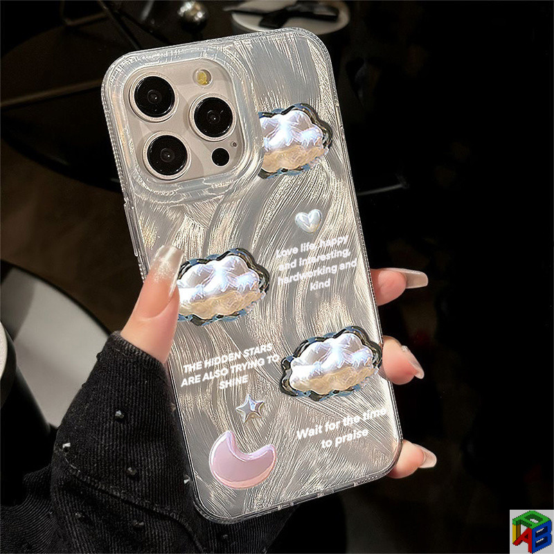 Cloud Moon และ Star สําหรับ iPhone15/16 Promax เคสโทรศัพท์ขั้นสูง 14plus/13 Apple 12/11Promax Drop-Resistant Xr Xsmax feather กรณีสะท้อน