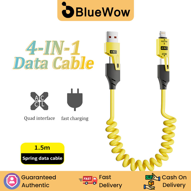 Bluewow 4-in-1 1.5M Fast สายชาร์จ Usb Type C สําหรับ Usb C Charger สายชาร์จลวด
