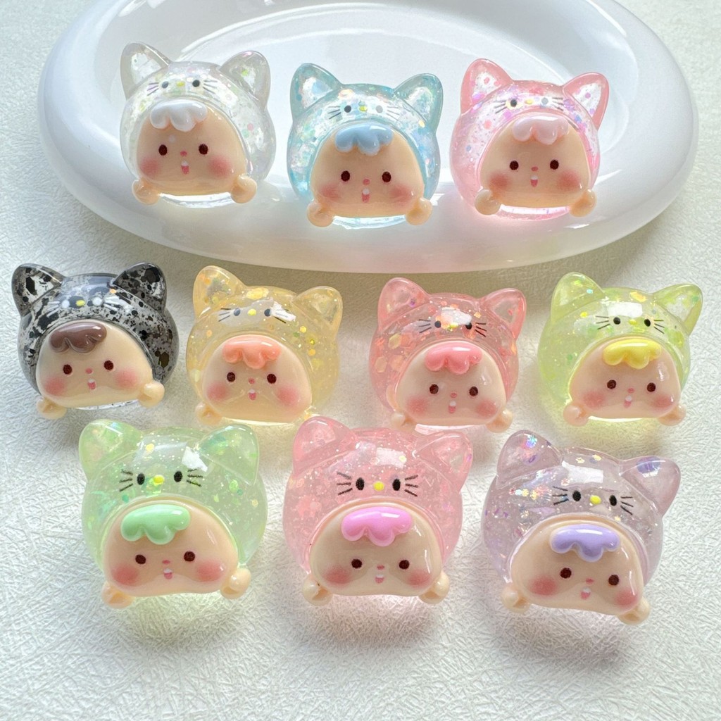 10 ชิ้น Shinny Cat Head 3D เรซิ่น Charms สําหรับ DIY 2.3*2.7*2.3 ซม. (Z-8)