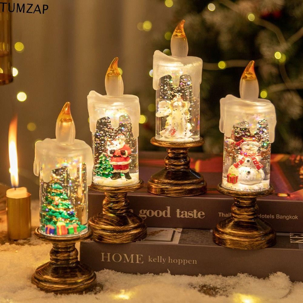 Tumzap ไฟเทียน LED คริสต์มาส, โคมไฟลมเรืองแสงแวววาว, ของเล่นเด็กซานตาคลอส Snowman การ์ตูนพลาสติก Merry Christmas Decor Party Favors