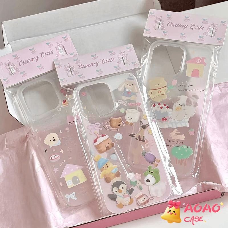การ์ตูนหวานน่ารักสัตว์เล็ก ๆ เคสiphone 7Plus 11 13 15 14 12 Pro Max 8Plus 15Plus XR X XS Max 7 8 15 14 Plus SE 2020