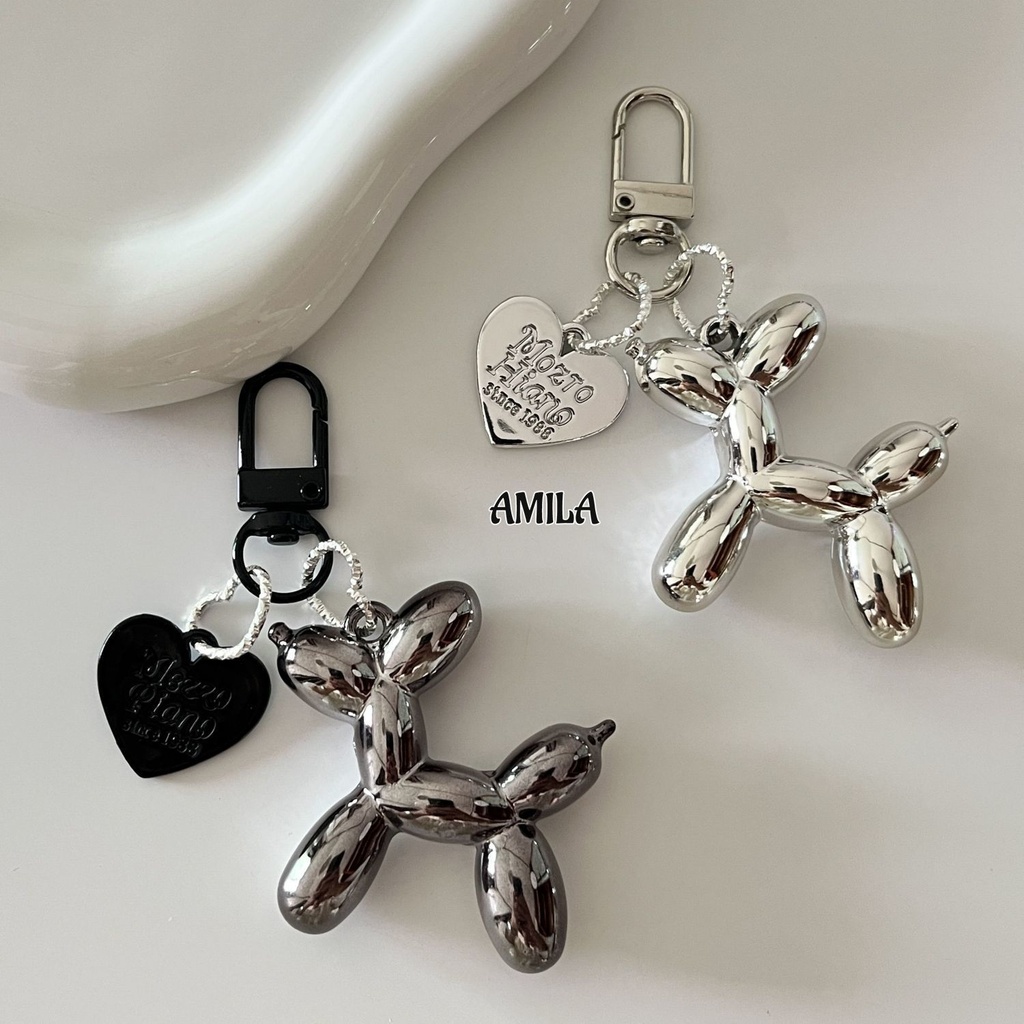 Amila Electroplated Silver Balloon จี้สุนัข Millennium สไตล์พวงกุญแจกระเป๋าถือจี้