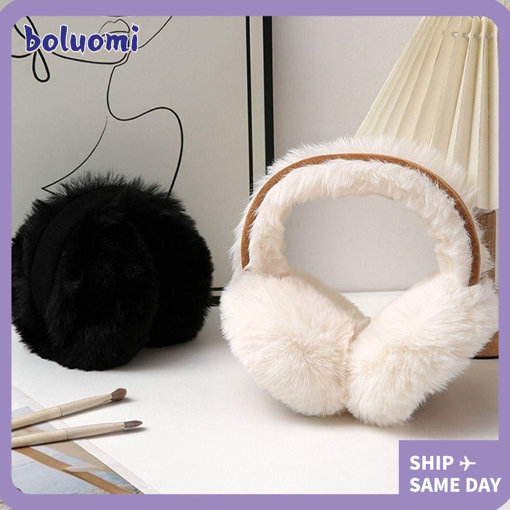 มัฟฟินหูตุ๊กตา BOLUMI, ที่ปิดหูกันหนาวสีทึบแบบพับได้ข้น, แฟชั่นนุ่มอบอุ่นเย็นป้องกันหูฤดูหนาว