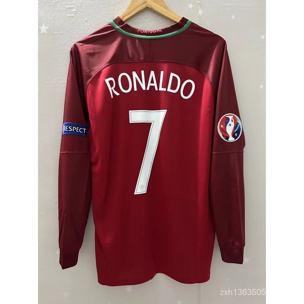 Retro Jersey2016 โปรตุเกส RONALDO แขนยาวสูงเสื้อยืดที่กําหนดเองสําหรับ Home Retro เสื้อฟุตบอล
