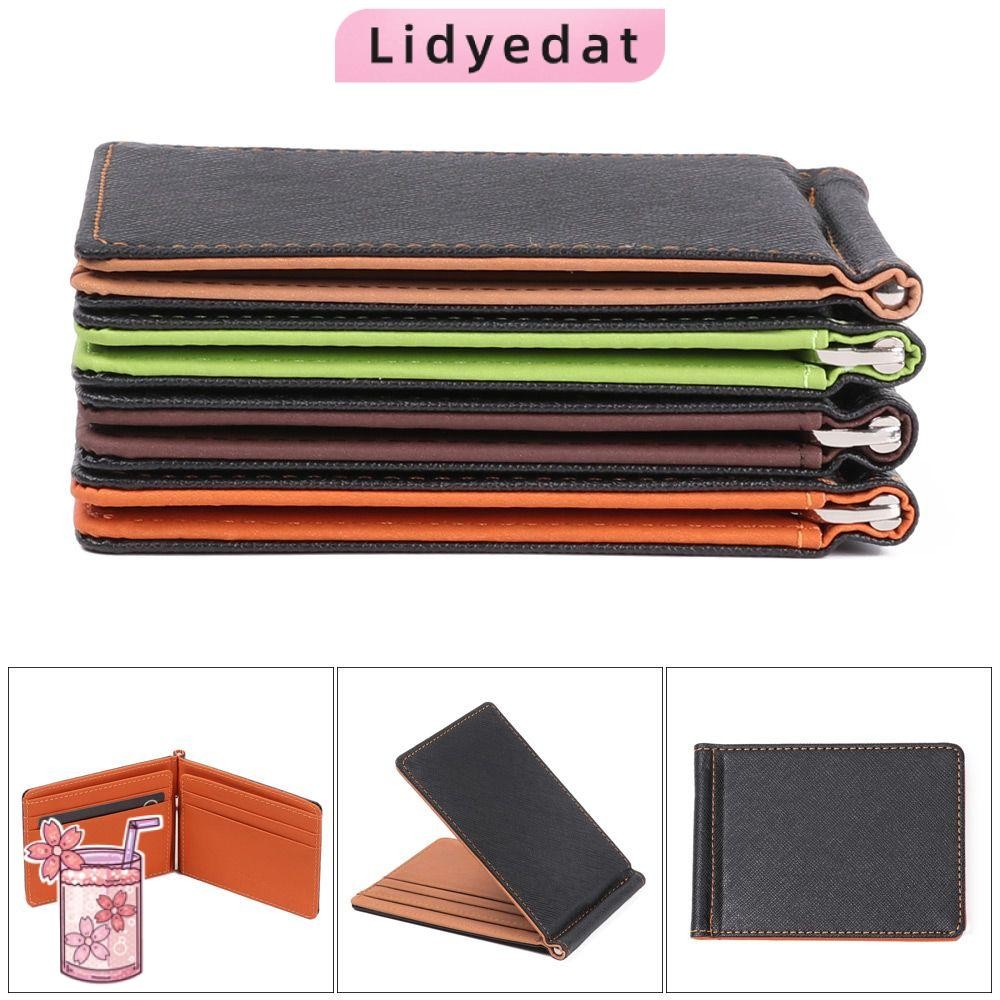 Lidyedat165 กระเป๋าหนังสั้น Sollid กระเป๋าสตางค์บางบัตรเครดิต Slim Bifold Money Clip